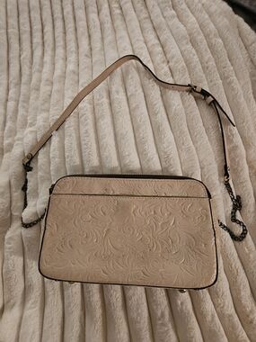 Patricia Nash Cream Embossed Leather Crossbody Bag with Chain Strap